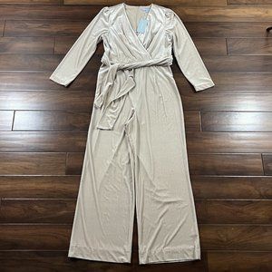 Antonio Melani Size 14 Gold Beige Velvet‎ Long Sleeve Miranda Jumpsuit